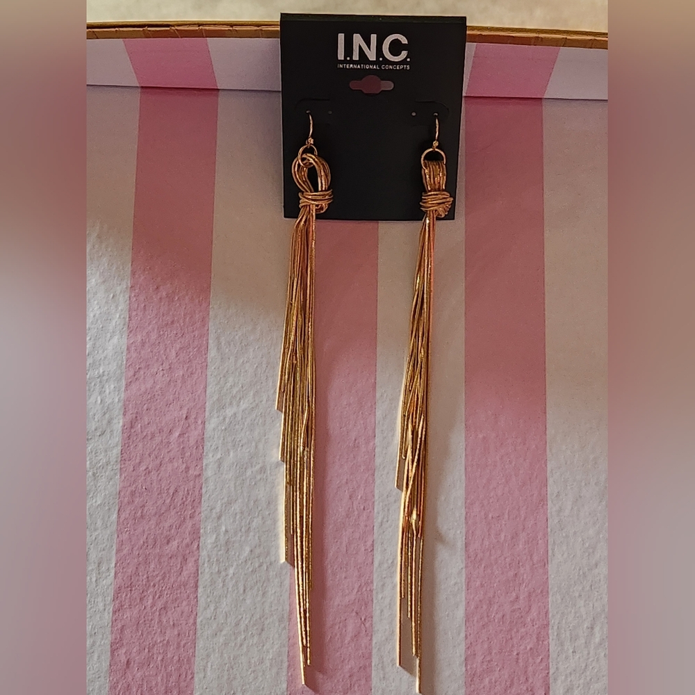 INC gold colored knot dangle earrings NWT